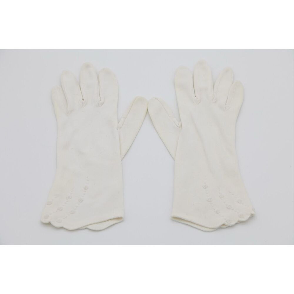 Vintage Hand‎ Beaded White Dress Gloves Scalloped Wrist Bridal 9.5”